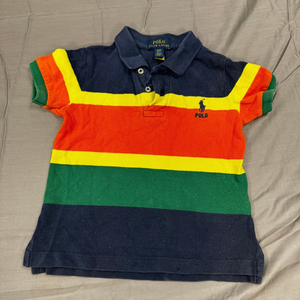 Polo Ralph Lauren Kids 3T Striped Polo Shirt Navy Orange Green Yellow Cotton